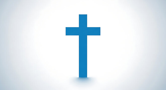 Blue minimalist cross icon on white