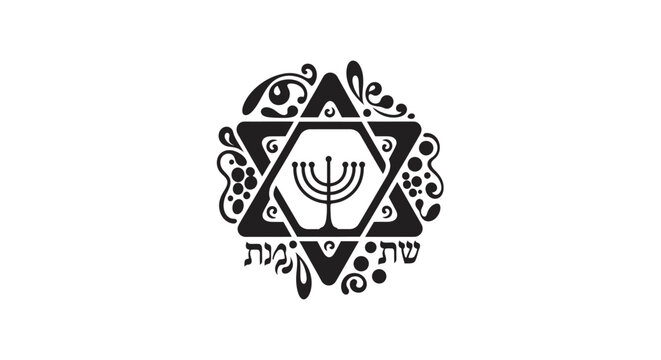 Black and white Star of David emblem with a menorah symbol.