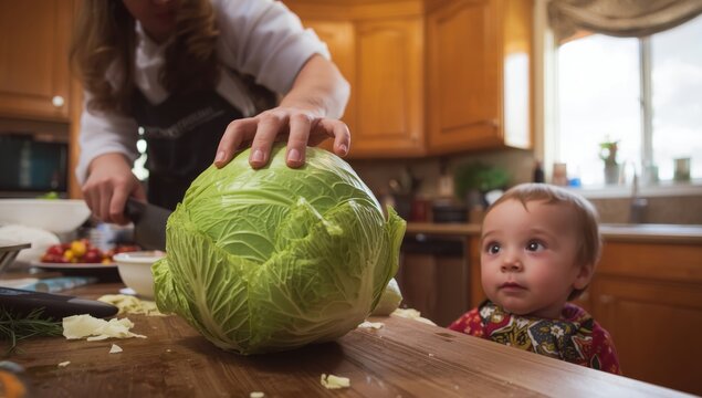 picture of cutting cabbage with a knife
