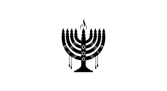 Black silhouette of a traditional seven branched menorah candelabra icon.