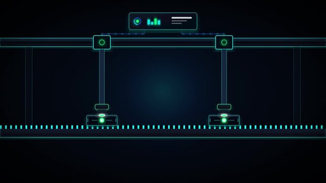 Automated industrial conveyor belt system with robotic arms digital motion automation