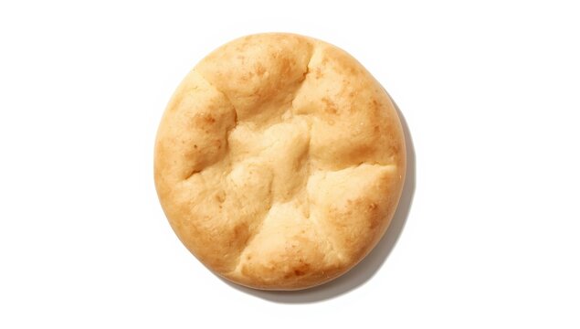 Isolated pita bread, also referred to as Arabic bread, chapati, Greek pita, naan, khubz, or tortilla, on a white background from above.