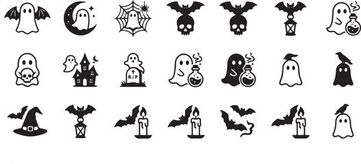 Naklejka premium Halloween Ghost and Bat Icon Set – Spooky Symbols for Holiday Designs