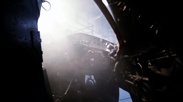 Daylight Filtering through Front Window of Cold War Combat Airplane - 4K