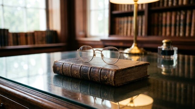 Vintage Book and Glasses on Business Desk