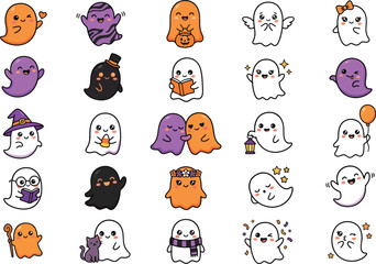 Obraz premium Kawaii halloween ghosts monsters stickers for oct 31 celebrations