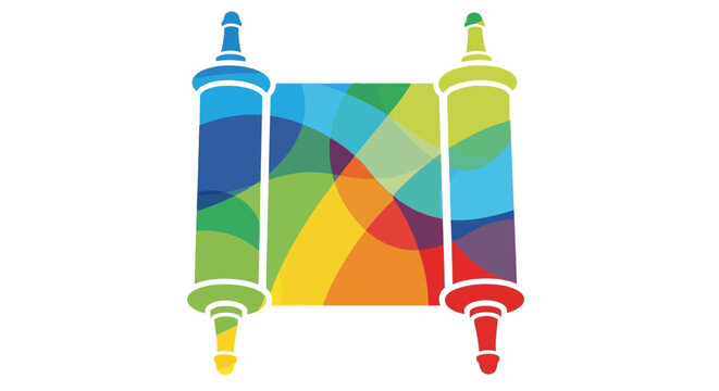 Colorful Artistic Illustration of a Jewish Torah Scroll.