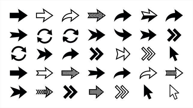 Arrow icons, diverse vector arrow collection, navigation symbols, cursor pointers, UI elements