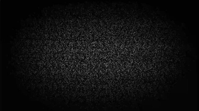Vignetted monochrome static noise texture with dark edges and dense grainy pixels for overlay effects and digital signal interference patterns