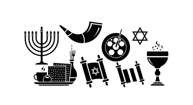 Jewish Symbols Collection Silhouette Set.
