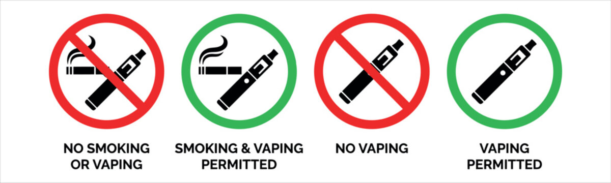 Vaping and Smoking Prohibition Signs, Permitted Vaping and Smoking Icons, Vector Set