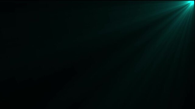 Bright teal light flare emanating from the right corner against a solid black background creating a soft glow and subtle radial light rays