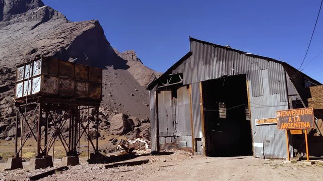 Old Railway Hangar And Welcome To Argentina Sign In Las Cuevas Mendoza - 4K