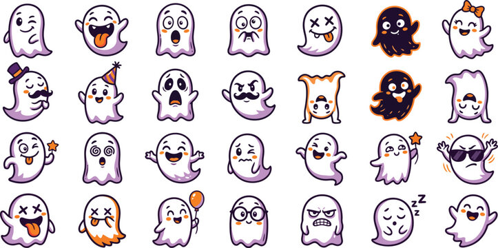 Oct 31 halloween diverse ghost character set for seasonal designs