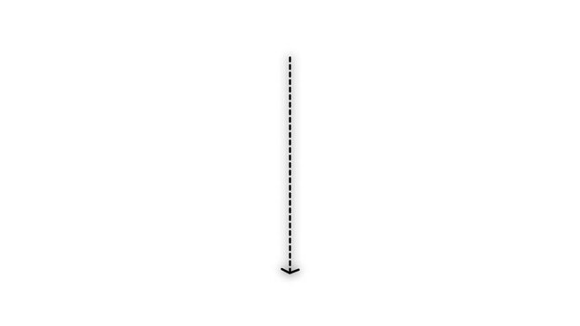 A black dashed vertical line with an arrow pointing downward centered on a clean white background for simple and diagrams
