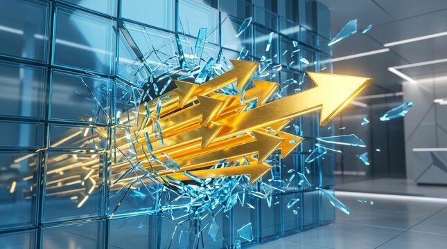 Golden Arrows Breaking Through Glass, Symbolizing Capital Market Services