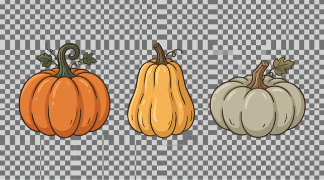 Colorful cartoon pumpkins on checkered background