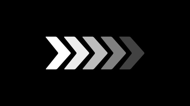 A row of five arrows pointing to the right side with a gradient from white to dark gray against a solid black background for navigation