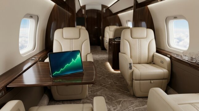 Private Jet Cabin with Financial Growth Chart