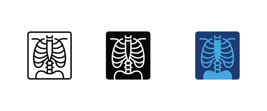 Medical x-ray icon, Human rib cage skeleton symbol, Hospital radiology diagnostics graphics, Healthcare chest scan elements, Clinical bone radiography film, Vector illustration