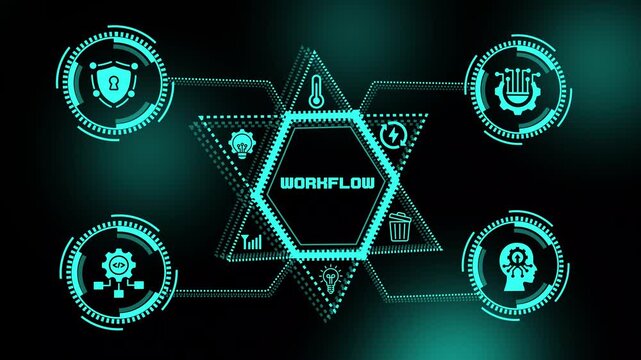 Digital workflow concept with enterprise automation, intelligent process management, connected technology and performance optimization.