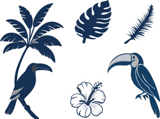 Fototapeta premium Toucan bird with tropical leaves and flower
