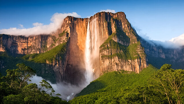 Angel Falls Cascading from a Majestic Tepui Above the Venezuelan Rainforest