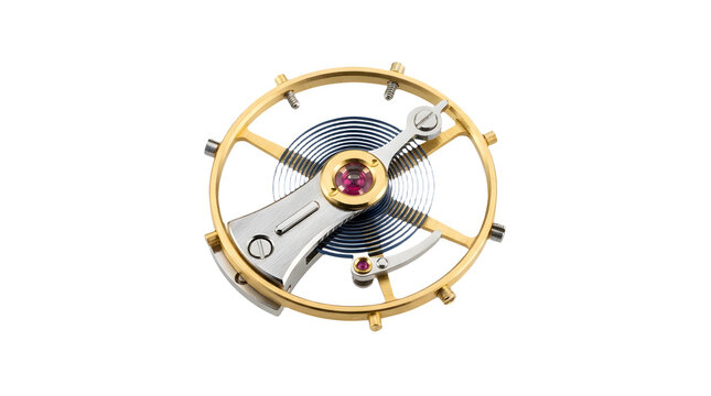 Illustration of Golden compass with colorful center on white.