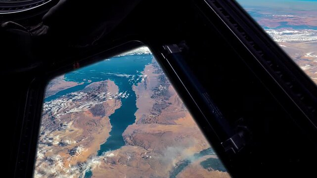 International Space Station Window View Of Red Sea And Sinai Peninsula - Elements of this Video furnished by NASA - 4K 