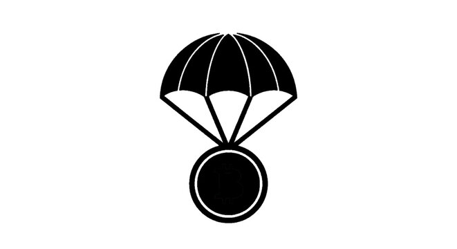Vector illustration of bitcoin airdrop icon, cryptocurrency falling with a parachute on a transparent background