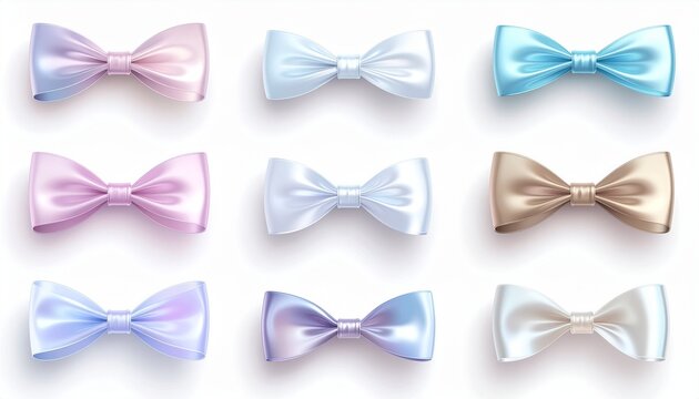 Elegant satin bowties collection on white 白背景のサテンリボン蝶ネクタイ素材 イラスト