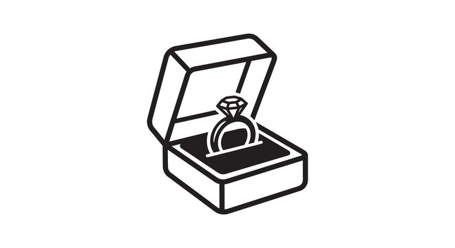 Ring inside open jewelry box black and white silhouette