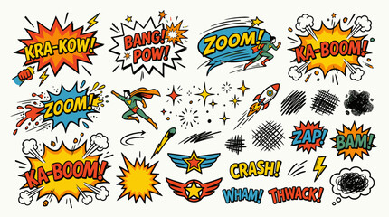 Fototapeta premium Comic book explosion and action sound effects.