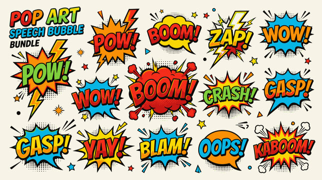 Comic pop art speech bubble bundle.
