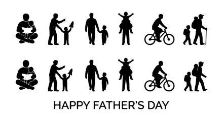 Obraz premium Father and Child Silhouettes, Happy Father's Day Icons, Family Activities Vector Set