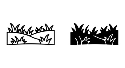 Simple Grass Vector Icons, Stylized Lawn Elements, Outline and Silhouette Ground Cover © sarmin