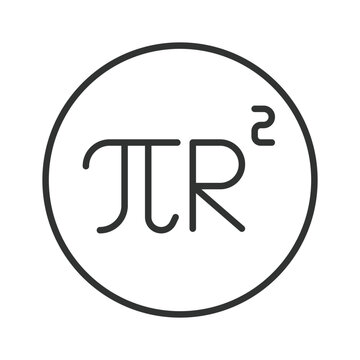 Mathematics formula icon in line design. Pi, r, squared, circle, area, geometry, calculation on white background vector. Math equation editable stroke icon.