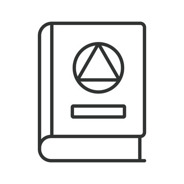 Knowledge book icon in line design. Book, triangle, wisdom, education, learning, study, ancient on white background vector. Sacred geometry editable stroke icon.