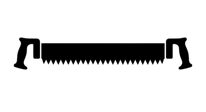 Vector illustration of silhouette of a twoman crosscut saw with handles on both ends on a transparent background