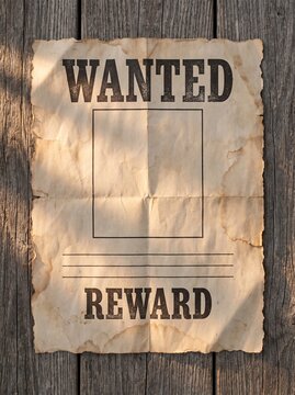 Blank vintage wanted poster on weathered wooden wall