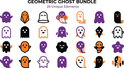 Fototapeta premium Halloween ghost icons geometric bundle for oct 31 celebrations digital design