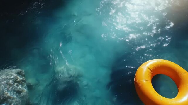 Bright yellow inflatable ring floating on clear blue water