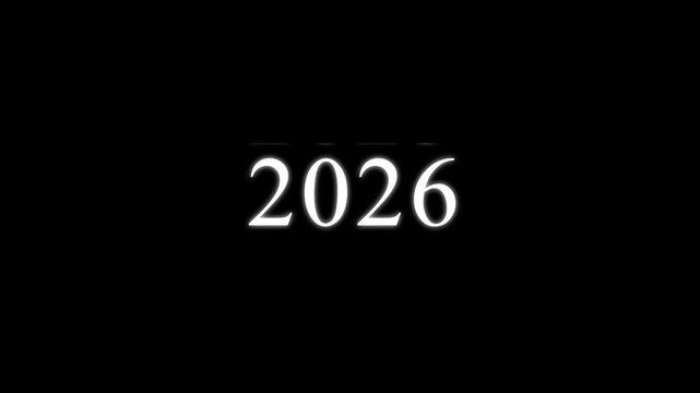 The year 2026 displayed in a white serif font centered on a solid black background representing a future date or a countdown for upcoming events
