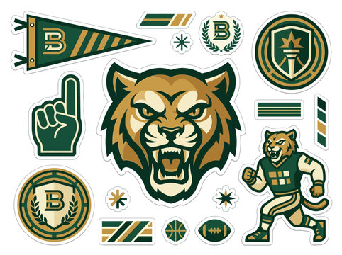 Varsity Sports Mascot Sticker Set with Cougar and Team Branding Elements