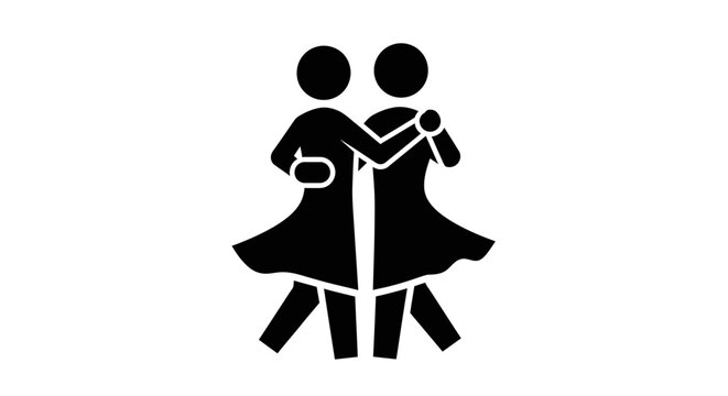 Black silhouette icon of two women dancing together in dresses.