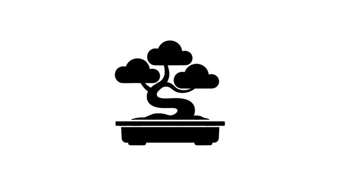 Vector illustration of bonsai tree icon in a pot, minimalist vector illustration on a transparent background