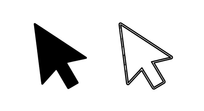 Vector illustration of black and white computer mouse cursor arrow icons on a transparent background