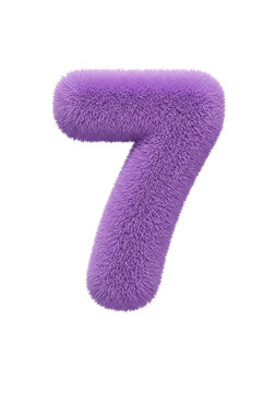 Purple number seven foam or rubber texture isolated digit for counting