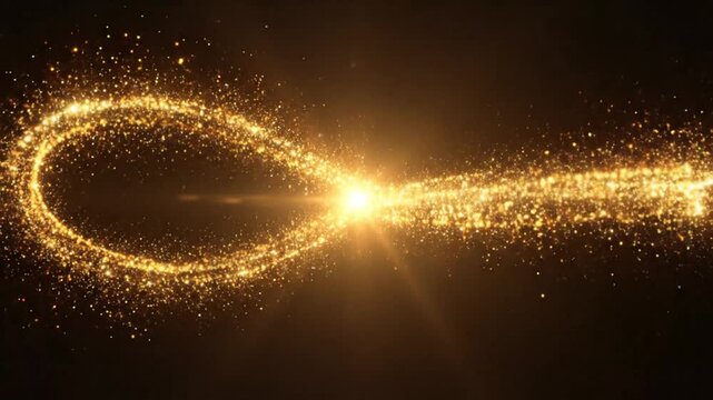 A radiant illustration depicts an infinity symbol formed by a stream of golden particles