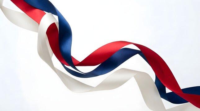 Waving red white blue flag in wind isolated on transparent background